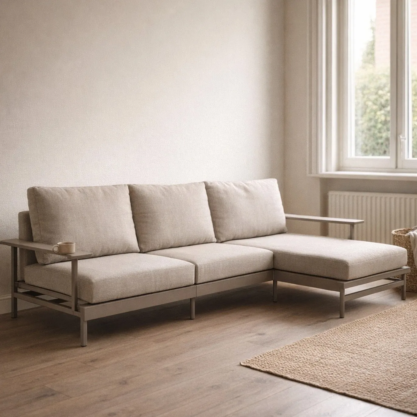 Kave Home Chaise Longue Bank 3-zits Taupe Rechts