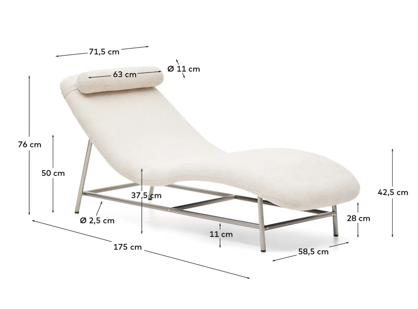 Kave Home Divan Lounge Osla Beige Chenille met Geborsteld RVS 175cm