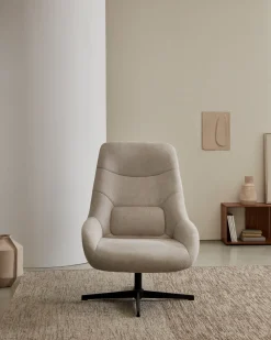 Kave Home Draaistoel Celida Beige Chenille Zwart