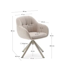 Kave Home Draaistoel Dorina Beige Chenille en Beige Poten