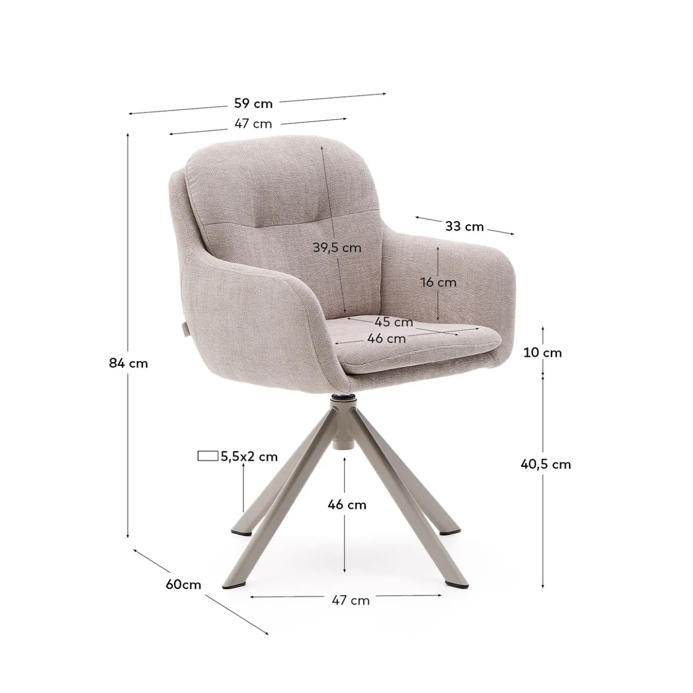 Kave Home Draaistoel Lexa Beige Chenille en Beige Poten