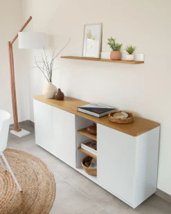 Kave Home Dressoir Abilen 3-deurs Eikenhoutfineer Wit Lak 180x75cm