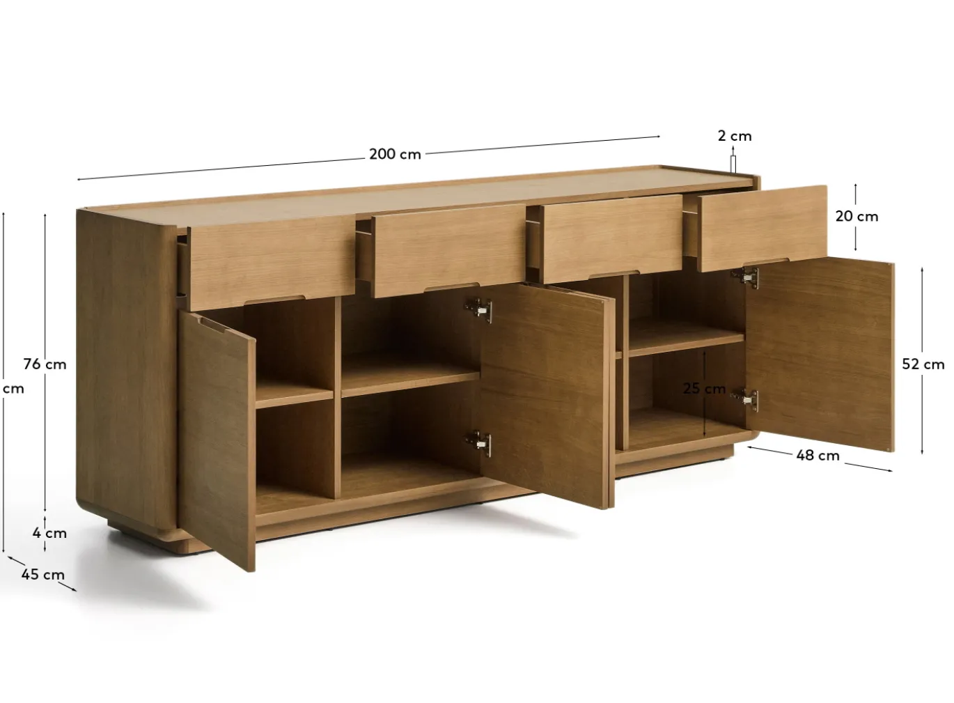 Kave Home Dressoir Arelida Eiken Lichtbruin 200cm