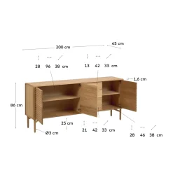 Kave Home Dressoir Lenon 3-deurs Eikenhout 200cm
