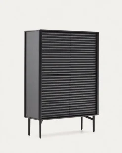 Kave Home Dressoir Lenon Massief Hout Zwart Eikenfineer 105x144cm
