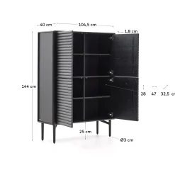 Kave Home Dressoir Lenon Massief Hout Zwart Eikenfineer 105x144cm