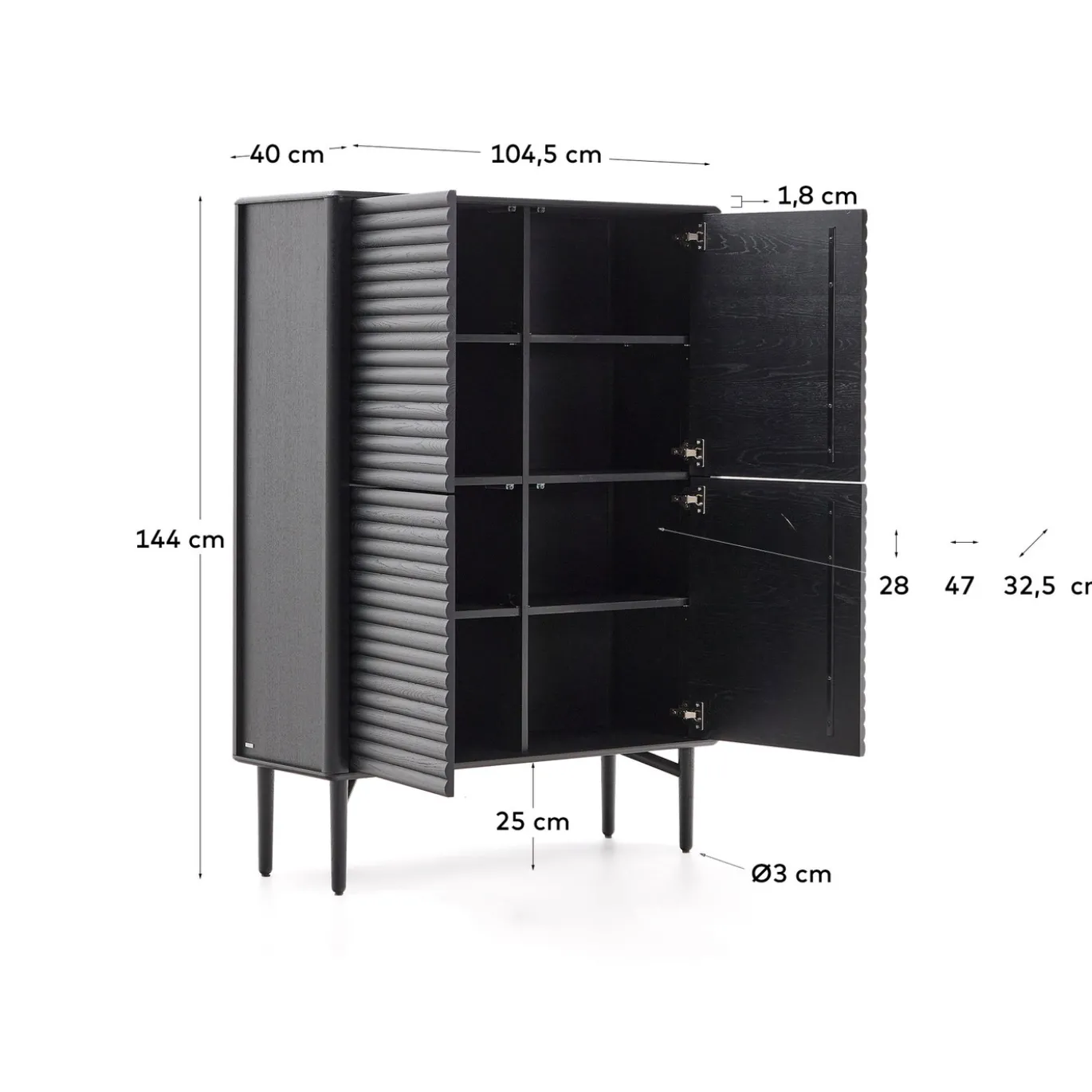Kave Home Dressoir Lenon Massief Hout Zwart Eikenfineer 105x144cm