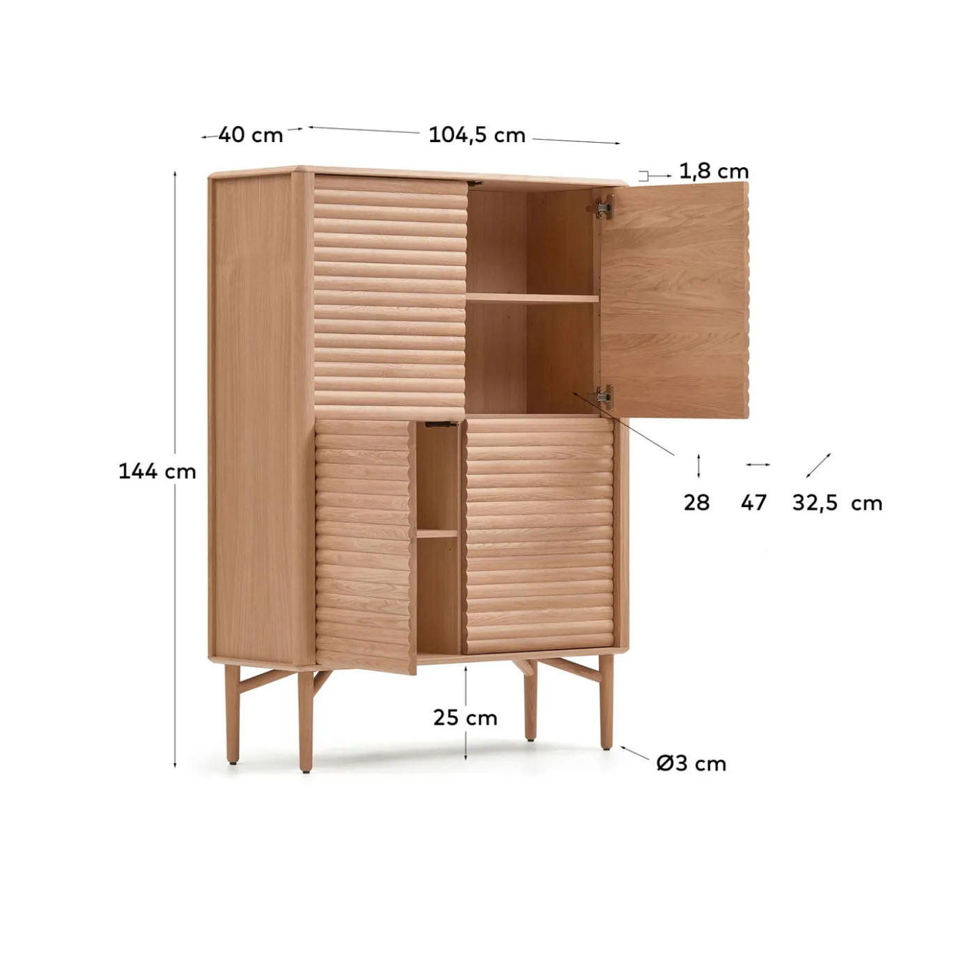 Kave Home Dressoir Lenon Massief Hout Naturel Eikenfineer 105x144cm