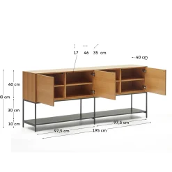 Kave Home Dressoir Vedrana 3-deurs Naturel Eikenfineer 195x80cm
