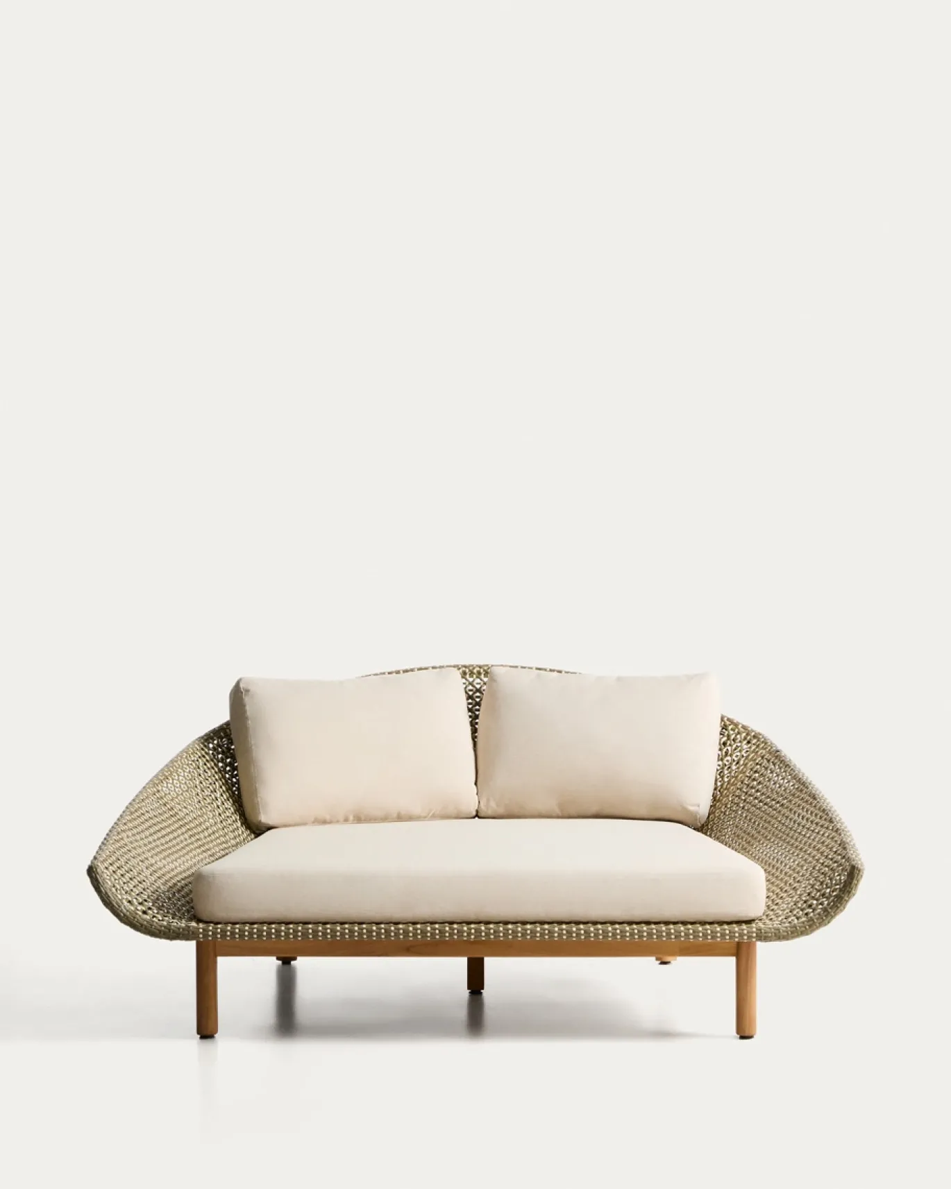 Kave Home Dubbel Ligbed Olbia Massief Teakhout Rotan Groen