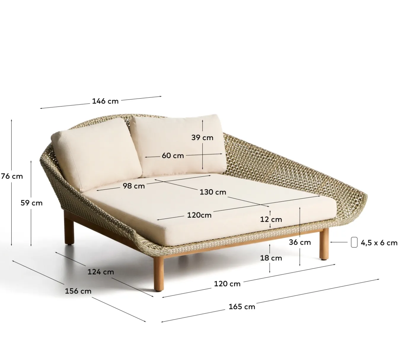 Kave Home Dubbel Ligbed Olbia Massief Teakhout Rotan Groen