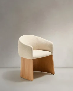 Kave Home Eetkamerstoel Bosca Beige Chenille en Eikenfineer