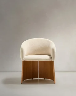 Kave Home Eetkamerstoel Bosca Beige Chenille en Eikenfineer
