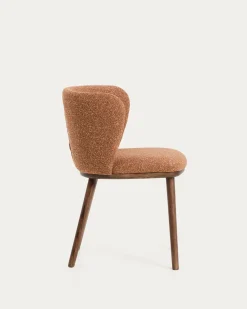 Kave Home Eetkamerstoel Ciselia Chenille Terracotta/Walnoot