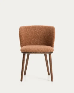 Kave Home Eetkamerstoel Ciselia Chenille Terracotta/Walnoot