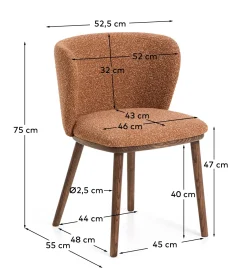 Kave Home Eetkamerstoel Ciselia Chenille Terracotta/Walnoot