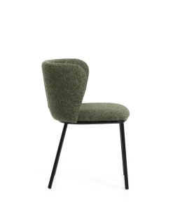Kave Home Eetkamerstoel Ciselia Chenille Donkergroen/Zwart