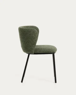 Kave Home Eetkamerstoel Ciselia Chenille Donkergroen/Zwart
