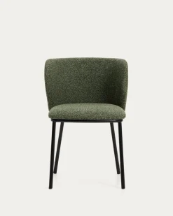 Kave Home Eetkamerstoel Ciselia Chenille Donkergroen/Zwart