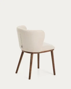 Kave Home Eetkamerstoel Ciselia Chenille Beige/Walnoot