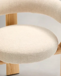 Kave Home Eetkamerstoel Granite 3-poten Beige/Naturel Chenille En Essenhout