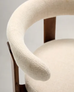 Kave Home Eetkamerstoel Granite Beige/Bruin Chenille En Essenhout