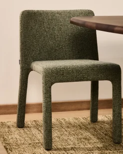 Kave Home Eetkamerstoel Loria Stapelbaar Groen Chenille