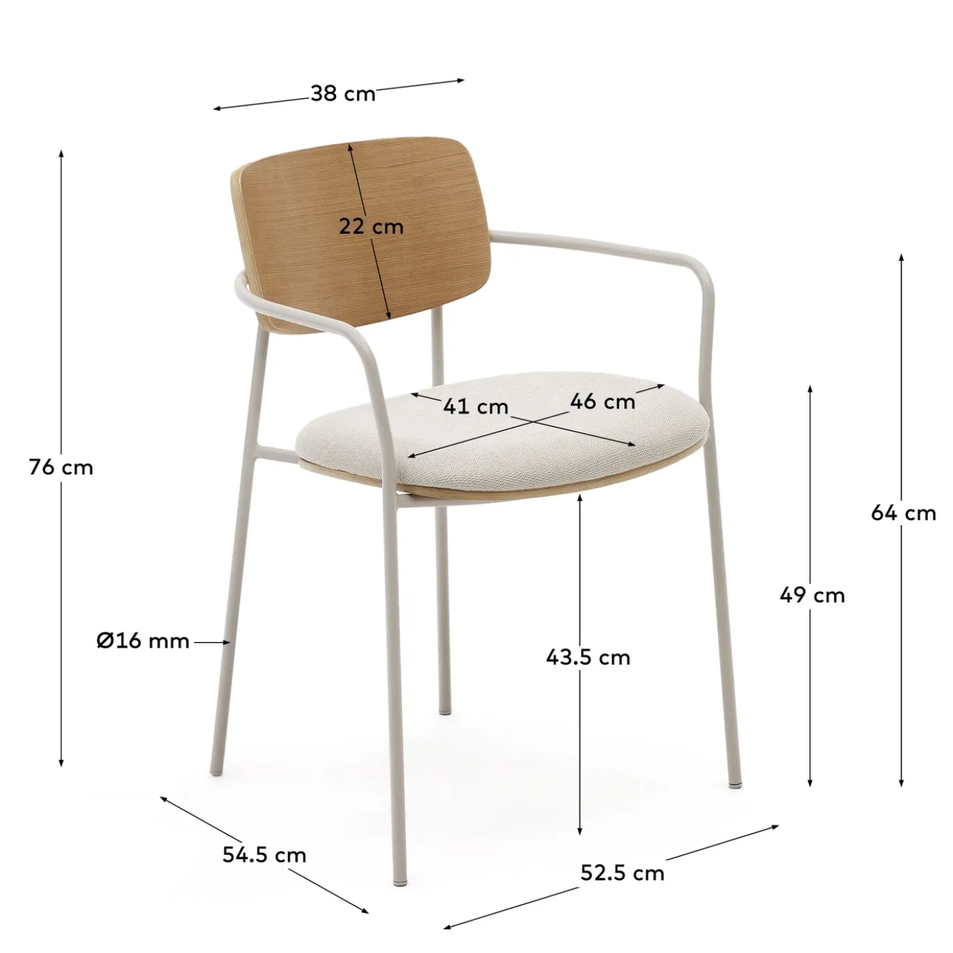 Kave Home Eetkamerstoel Maureen Eikenfineer Naturel en Beige