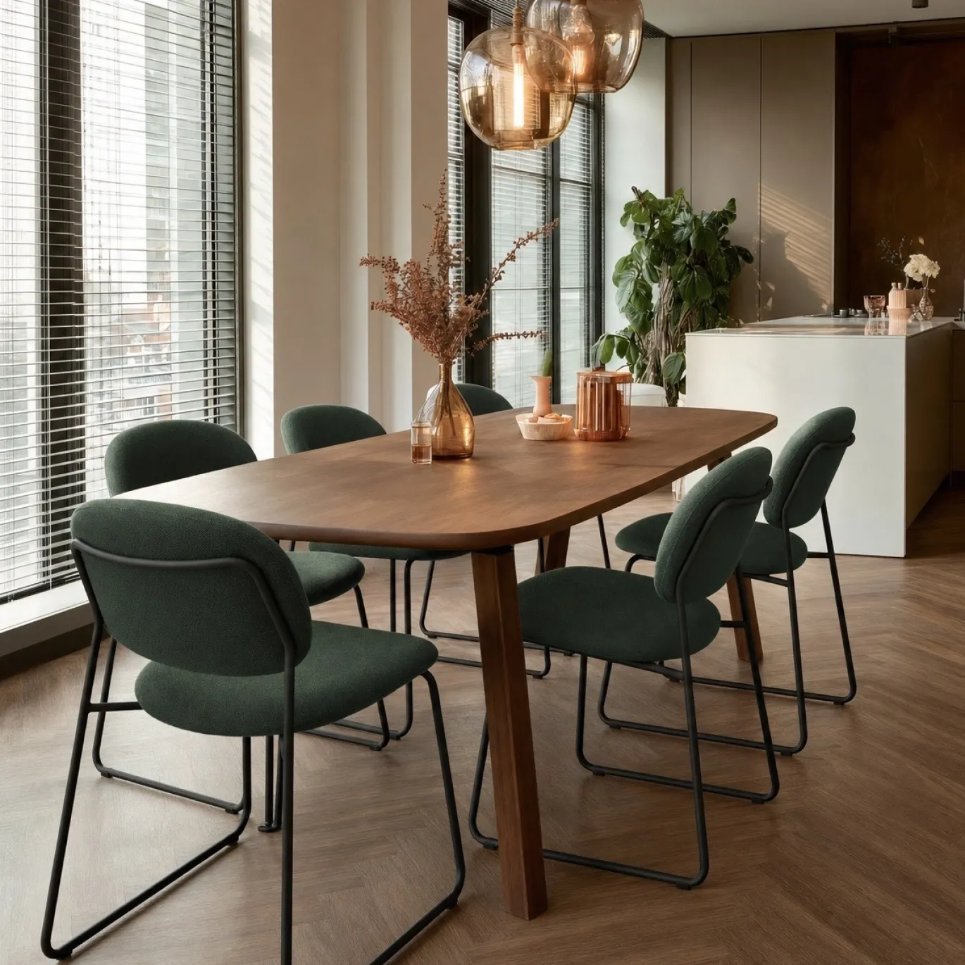 Kave Home Eetkamerstoel Meli Chenille Groen
