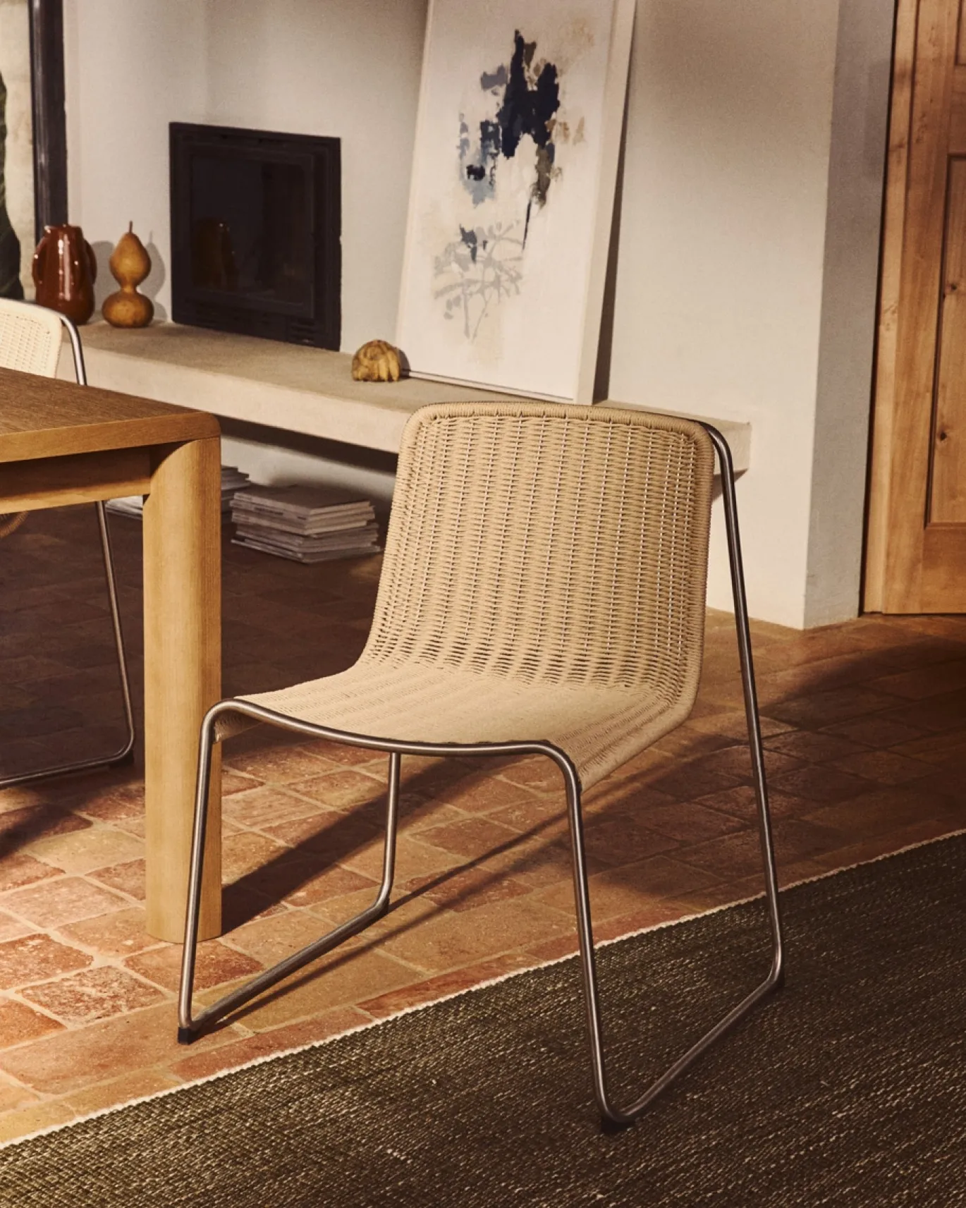 Kave Home Eetkamerstoel Tavari Touw RVS Beige