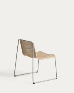 Kave Home Eetkamerstoel Tavari Touw RVS Beige