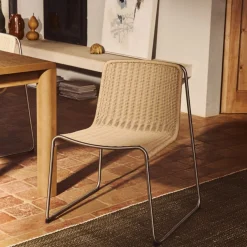 Kave Home Eetkamerstoel Tavari Touw RVS Beige