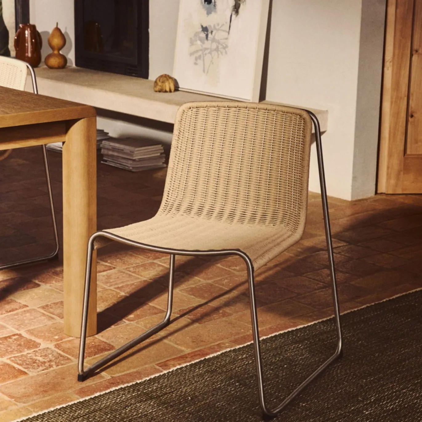 Kave Home Eetkamerstoel Tavari Touw RVS Beige