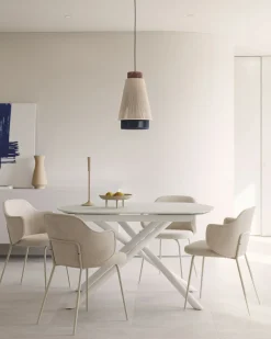 Kave Home Eetkamertafel Vashti Uitschuifbaar Glas Wit 130-190cm