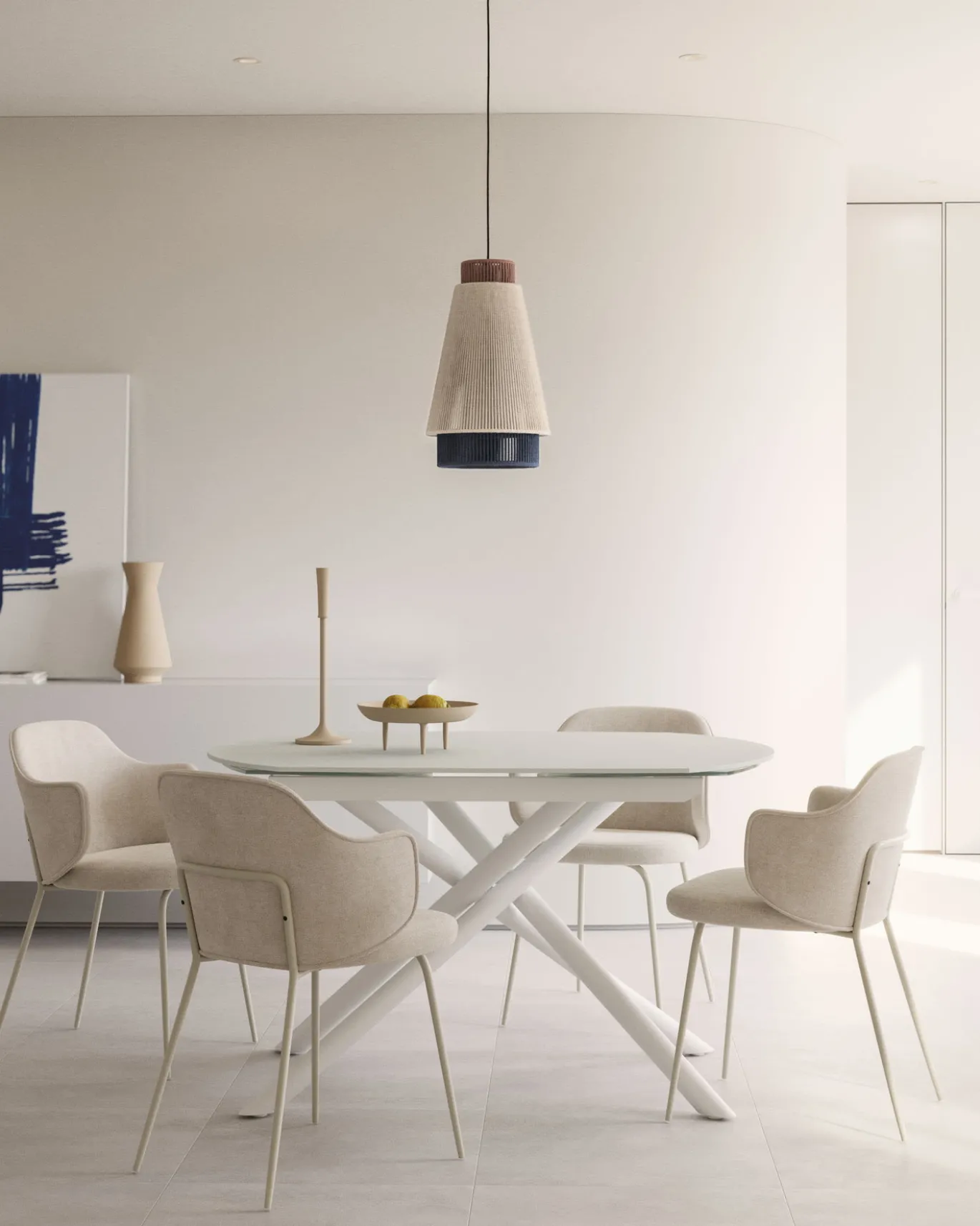 Kave Home Eetkamertafel Vashti Uitschuifbaar Glas Wit 130-190cm