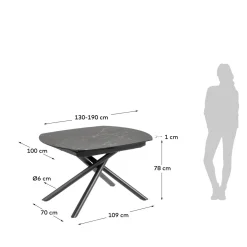 Kave Home Eetkamertafel Vashti Uitschuifbaar Porselein Zwart 130-190cm