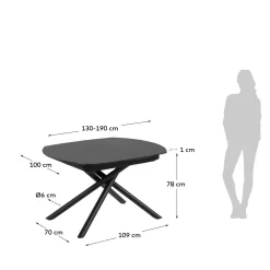 Kave Home Eetkamertafel Vashti Uitschuifbaar Glas Zwart 130-190cm