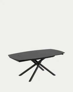 Kave Home Eetkamertafel Vashti Uitschuifbaar Glas Zwart 130-190cm