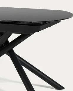Kave Home Eetkamertafel Vashti Uitschuifbaar Glas Zwart 130-190cm