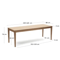 Kave Home Eetkamertafel Yain Uitschuifbaar Eikenfineer 160-220cm