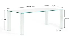 Kave Home Eettafel Adularia Glas Transparant 200cm