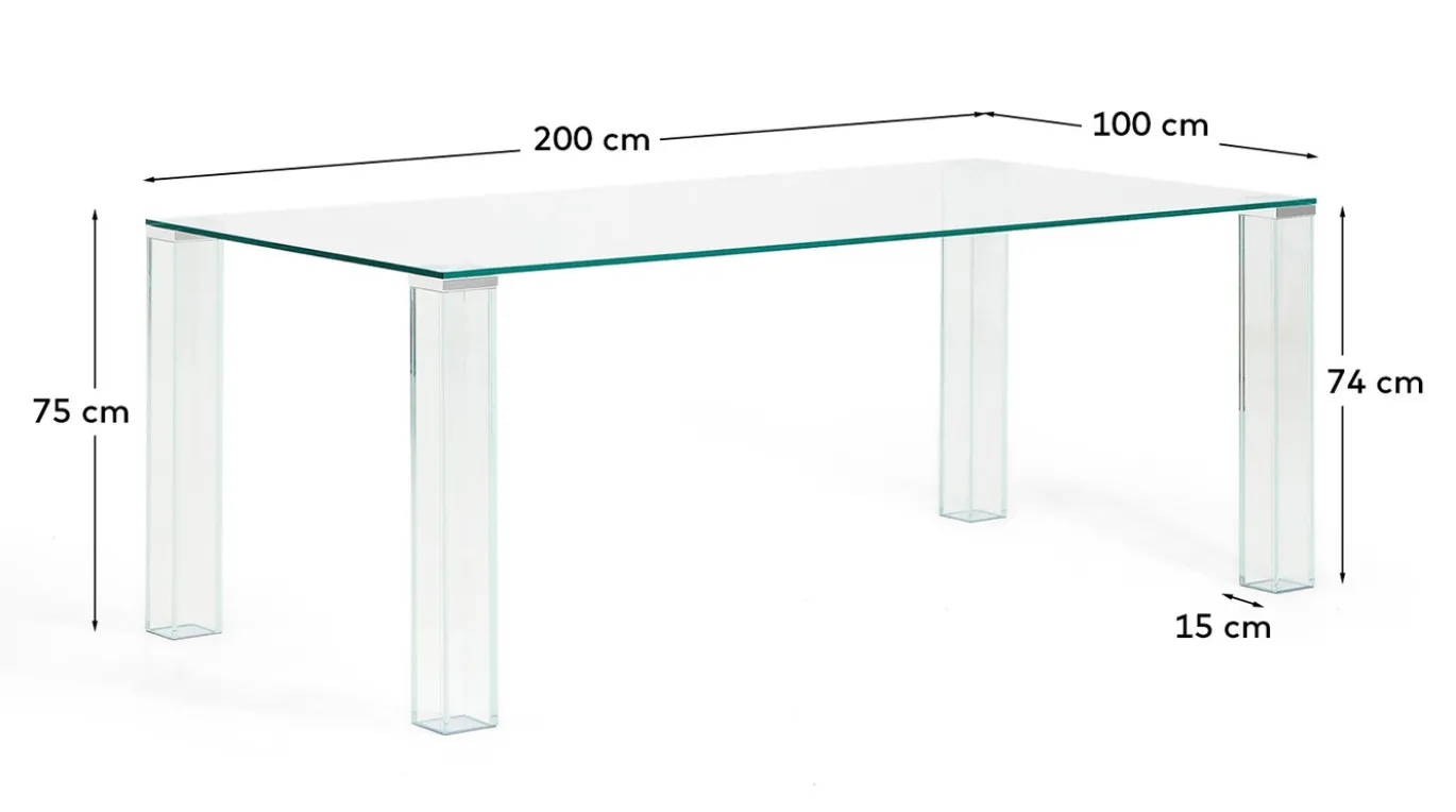 Kave Home Eettafel Adularia Glas Transparant 200cm