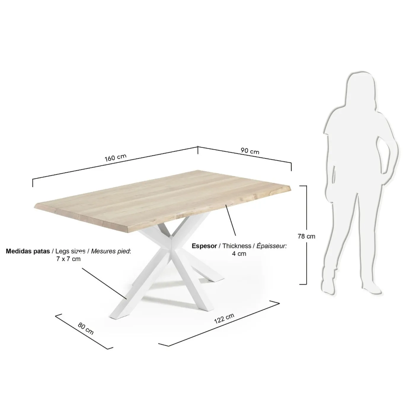 Kave Home Eettafel Argo Eikenfineer Whitewash/Wit 160cm