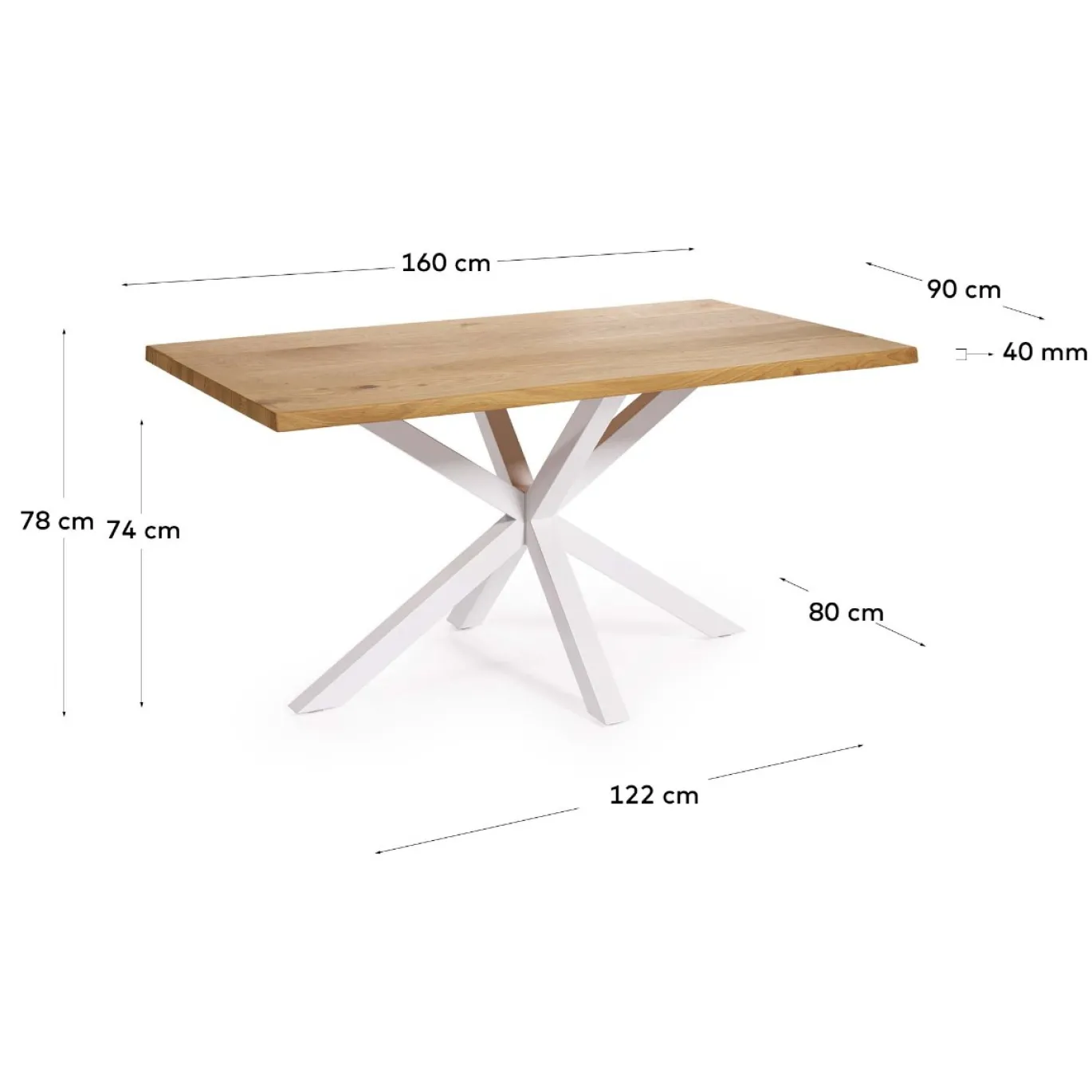 Kave Home Eettafel Argo Eikenfineer Naturel/Wit 160cm