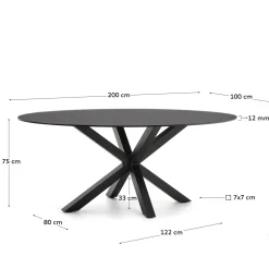Kave Home Eettafel Argo Ovaal Glas Zwart 200cm