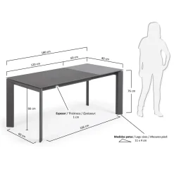 Kave Home Eettafel Axis Uitschuifbaar Antraciet/Donkergrijs 120-180cm