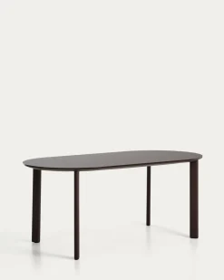 Kave Home Eettafel Erice Ovaal Aluminium Gehard Glas Bruin 180cm