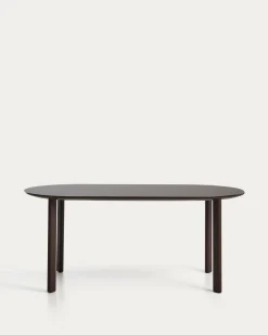 Kave Home Eettafel Erice Ovaal Aluminium Gehard Glas Bruin 180cm