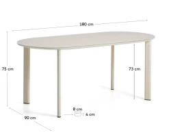 Kave Home Eettafel Erice Ovaal Aluminium Gehard Glas Beige 180cm