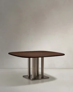 Kave Home Eettafel Melvar Walnootfineer Geborsteld RVS 150x150cm